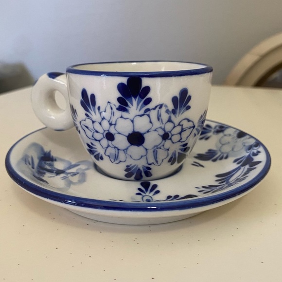 Delft Blue Other - Delft Floral Blue and White Teacup and Saucer Set